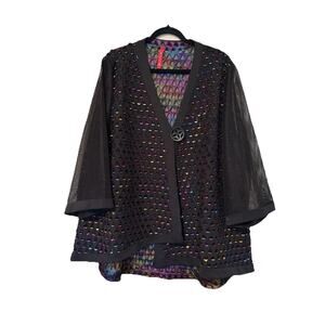 IC By Connie K Rainbow Mesh Cut-Out Jacket Women’s Plus Size 2x Art To Wear